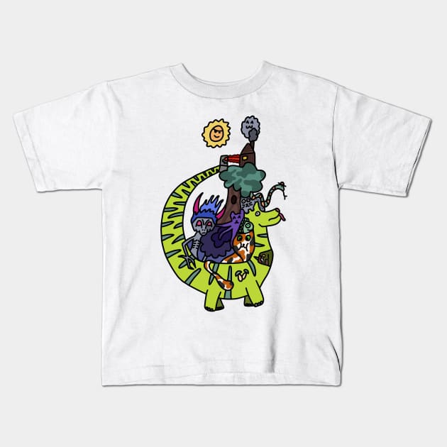 Big Green Robo Dino and more Kids T-Shirt by The Mighty Shop of Mif